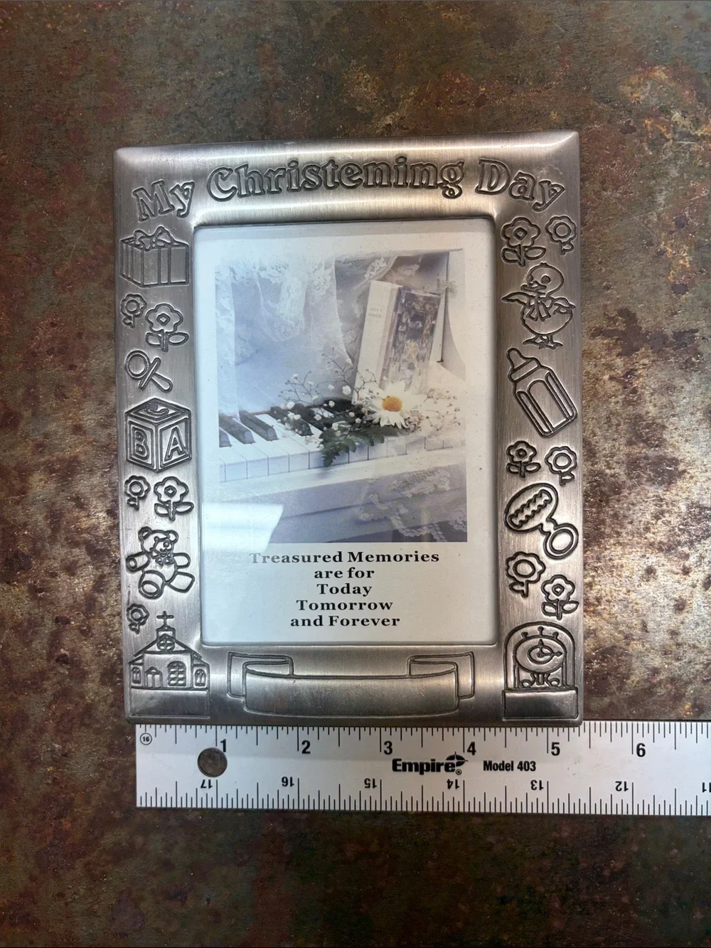 My Christening Day Silver Plate Photo Frame. Embossed Details & Customizable 4x6
